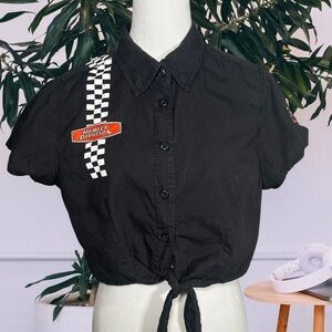 Harley Davidson Embroidered Checker Crop Top